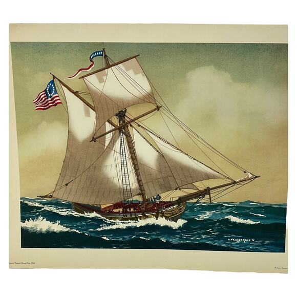 Square Topsail‎ Sloop Fox 1780 Maritime Print by JOH Cosgrave II Nautical - Picture 2 of 6